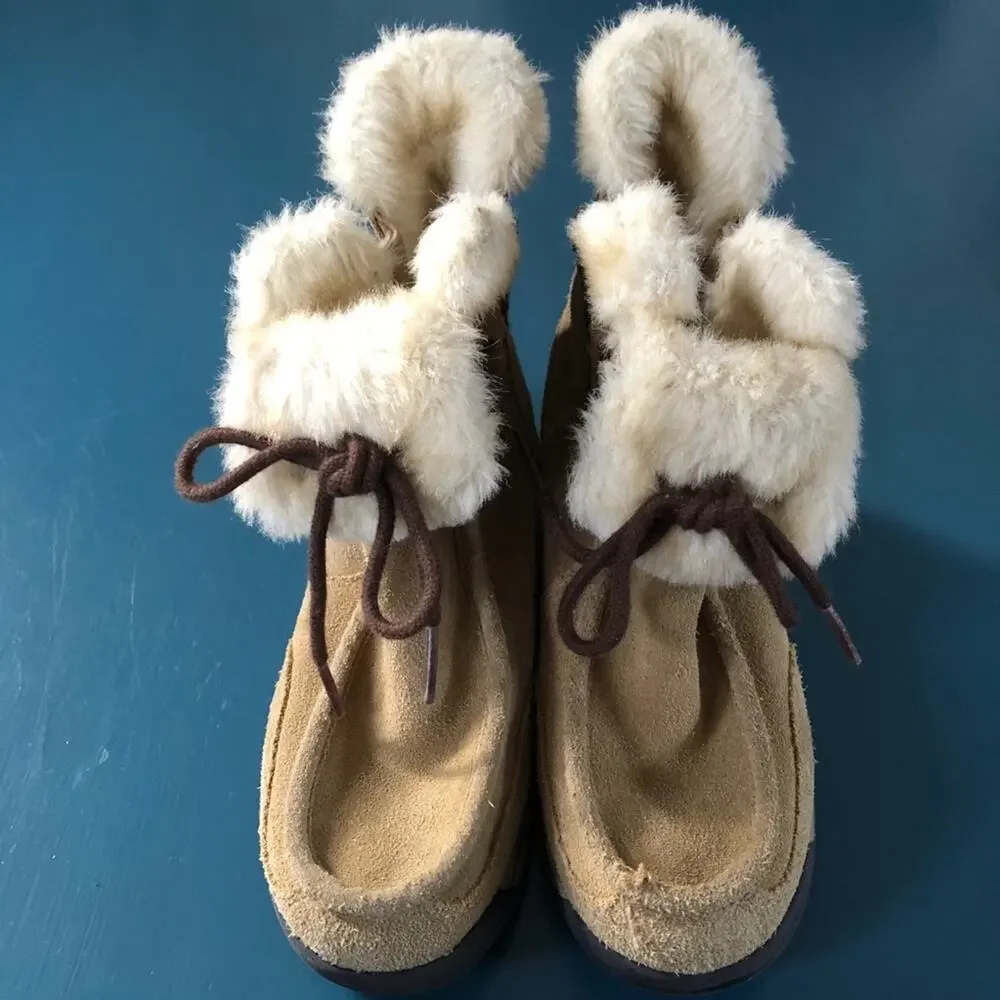 Lands End Girls Suede Faux Fur Winter Boots Size 13